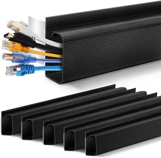 Main image of Cable Management Under Desk 94.5in (6X L15.8in) J Channel, ZhiYo Cord Organizer for Desk, Self-Adhesive Cable Organizer, Cord Management Wire Organizers for Cords, Wire Management Cable Raceway Black
