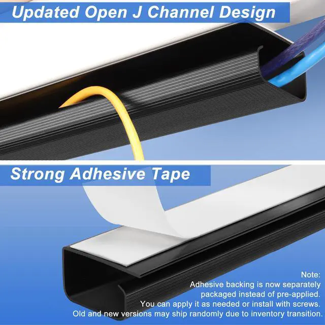 Alt view image 4 of 6 - Cable Management Under Desk 94.5in (6X L15.8in) J Channel, ZhiYo Cord Organizer for Desk, Self-Adhesive Cable Organizer, Cord Management Wire Organizers for Cords, Wire Management Cable Raceway Black