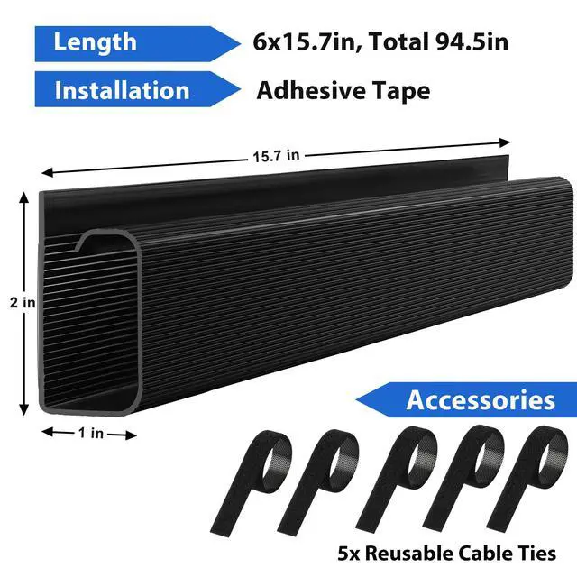 Alt view image 5 of 6 - Cable Management Under Desk 94.5in (6X L15.8in) J Channel, ZhiYo Cord Organizer for Desk, Self-Adhesive Cable Organizer, Cord Management Wire Organizers for Cords, Wire Management Cable Raceway Black
