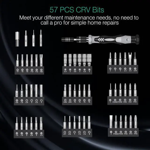 Alt view image 2 of 7 - ORIA 61 in 1 Precision Screwdriver Set with 57 Bits, Magnetic Screwdriver Kit, Portable Repair Tool Kit for Smartphone, PC, Watch, Toys - Includes Extension and Flexible Rod, Black