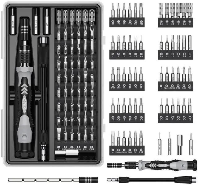Main image of ORIA 61 in 1 Precision Screwdriver Set with 57 Bits, Magnetic Screwdriver Kit, Portable Repair Tool Kit for Smartphone, PC, Watch, Toys - Includes Extension and Flexible Rod, Black