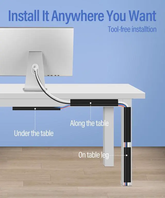 Alt view image 4 of 7 - 6 Pack Under Desk Cable Management Kit, J Channel Cable Raceway with Double Side Tape, Cord Organizer Tray for Desk, Easy Install, No Drilling, Cable Hider for Home & Office, Child & Pet Proof