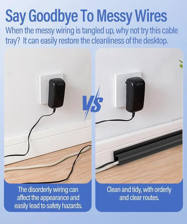 Alt view image 5 of 7 - 6 Pack Under Desk Cable Management Kit, J Channel Cable Raceway with Double Side Tape, Cord Organizer Tray for Desk, Easy Install, No Drilling, Cable Hider for Home & Office, Child & Pet Proof