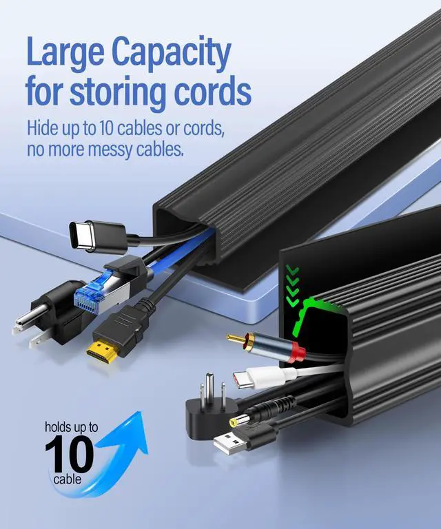 Alt view image 3 of 7 - 6 Pack Under Desk Cable Management Kit, J Channel Cable Raceway with Double Side Tape, Cord Organizer Tray for Desk, Easy Install, No Drilling, Cable Hider for Home & Office, Child & Pet Proof