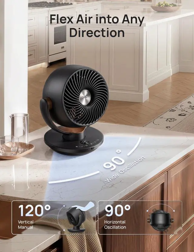 Alt view image 5 of 7 - Fan for Bedroom, Desk Air Circulator Fan with Remote, 11 Inch Table Fans for Whole Room, 65ft Powerful Airflow, 120° Vertical Manual +90° Oscillating, 4 Speeds, 8H Timer, 25dB Quiet Fan, Home