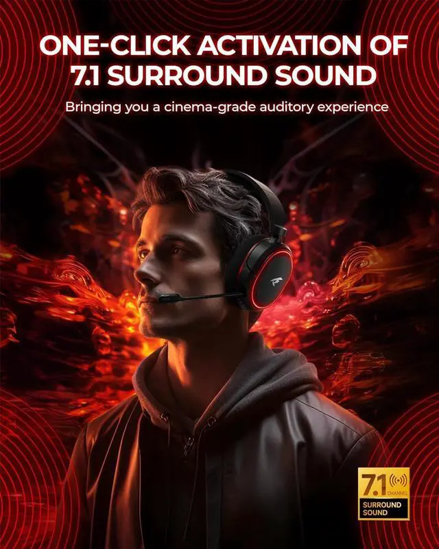 Alt view image 2 of 7 - Wireless Gaming Headset, 7.1 Surround Sound, 2.4Ghz USB Gaming Headphones Bluetooth 5.4, 100-Hr Noise Canceling Mic RGB Light, Wireless Headset for PC PS5 PS4 Mac Switch, ONLY Wired Mode Suit for Xbox
