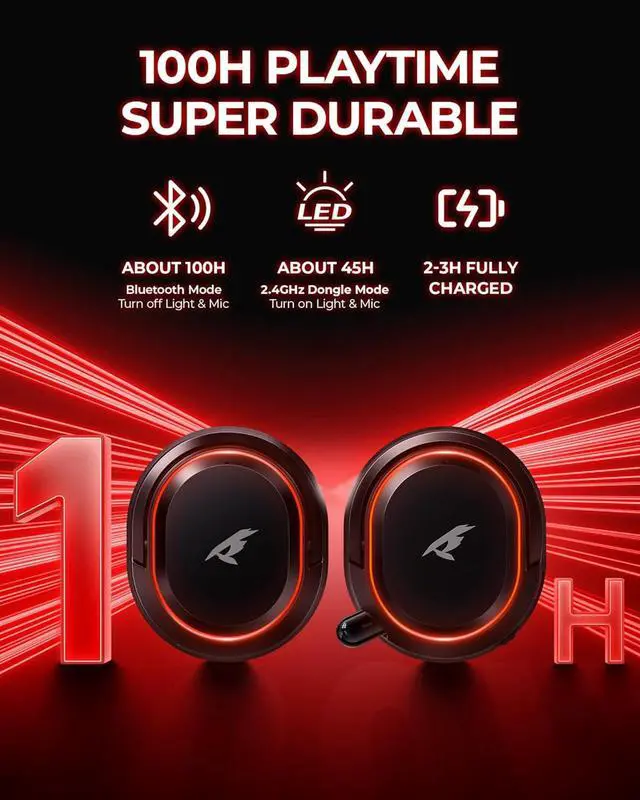 Alt view image 3 of 7 - Wireless Gaming Headset, 7.1 Surround Sound, 2.4Ghz USB Gaming Headphones Bluetooth 5.4, 100-Hr Noise Canceling Mic RGB Light, Wireless Headset for PC PS5 PS4 Mac Switch, ONLY Wired Mode Suit for Xbox