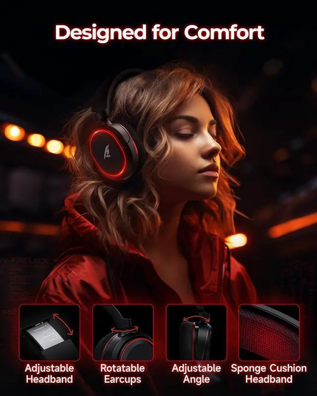 Alt view image 6 of 7 - Wireless Gaming Headset, 7.1 Surround Sound, 2.4Ghz USB Gaming Headphones Bluetooth 5.4, 100-Hr Noise Canceling Mic RGB Light, Wireless Headset for PC PS5 PS4 Mac Switch, ONLY Wired Mode Suit for Xbox