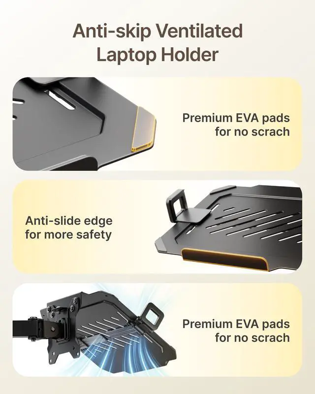 Alt view image 6 of 7 - monTEK 2-in-1 Monitor Mount and Laptop Stand for Desk, Ergonomic Height Adjustable Monitor Arm Fit up to 32 inch Screen and 17 inch Laptop, Hold up to 22lbs Weight, C-Clamp and Grommet