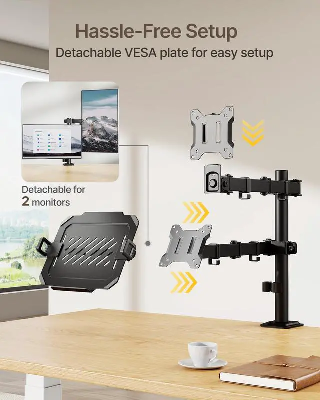 Alt view image 5 of 7 - monTEK 2-in-1 Monitor Mount and Laptop Stand for Desk, Ergonomic Height Adjustable Monitor Arm Fit up to 32 inch Screen and 17 inch Laptop, Hold up to 22lbs Weight, C-Clamp and Grommet