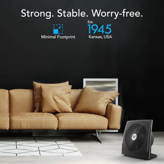 Alt view image 6 of 7 - 673T Whole Room Air Circulator Fan, 3 Speed Settings, 90 Degree Pivoting Head, Deep Pitched Blades, Vortex Action Technology, Black Electric Fan for Bedroom, Office, Home