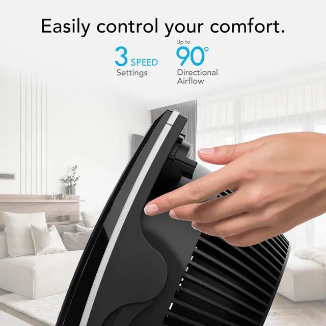 Alt view image 5 of 7 - 673T Whole Room Air Circulator Fan, 3 Speed Settings, 90 Degree Pivoting Head, Deep Pitched Blades, Vortex Action Technology, Black Electric Fan for Bedroom, Office, Home