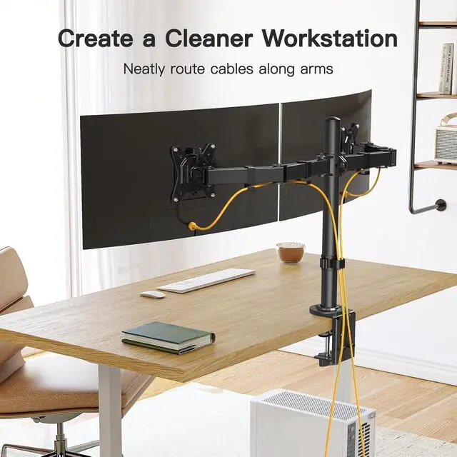 Alt view image 7 of 7 - Dual Monitor Desk Mount for 1334 Monitors up to 26.5 lbs, Fully Adjustable Monitor Stand Holds 2 Computer Screens, Heavy-Duty Dual Monitor Arm with C-Clamp & Grommet Base, Black, EGCM13B
