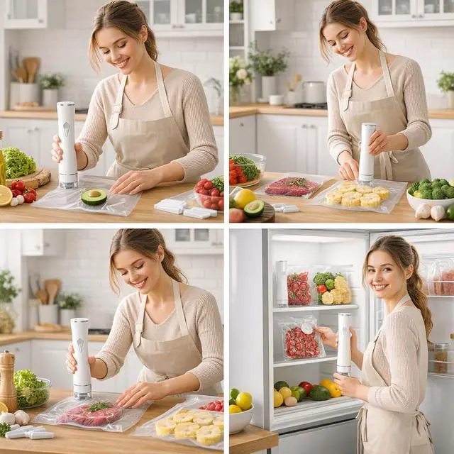 Alt view image 3 of 7 - Preserve Compact Vacuum Sealer for Food (Vacuum Sealer Machine + 30 Reusable Vacuum Bags) Powerful Handheld Vacuum Sealer Machine, Seal Meal Saver, Portable Food Sealer