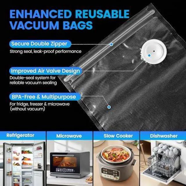 Alt view image 4 of 7 - Preserve Compact Vacuum Sealer for Food (Vacuum Sealer Machine + 30 Reusable Vacuum Bags) Powerful Handheld Vacuum Sealer Machine, Seal Meal Saver, Portable Food Sealer