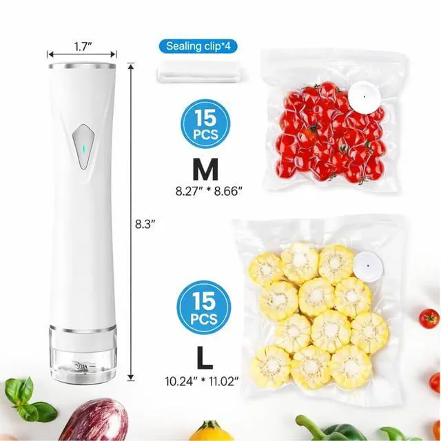 Alt view image 2 of 7 - Preserve Compact Vacuum Sealer for Food (Vacuum Sealer Machine + 30 Reusable Vacuum Bags) Powerful Handheld Vacuum Sealer Machine, Seal Meal Saver, Portable Food Sealer