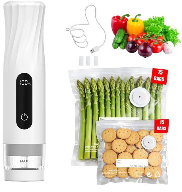 Main image of Compact Vacuum Sealer for Food Storage: Portable Handheld Food Sealer, 80kPa Suction, 1800mAh Battery, 30 Reusable Vacuum Bags, Preserve 5X Freshness with Easy Operation