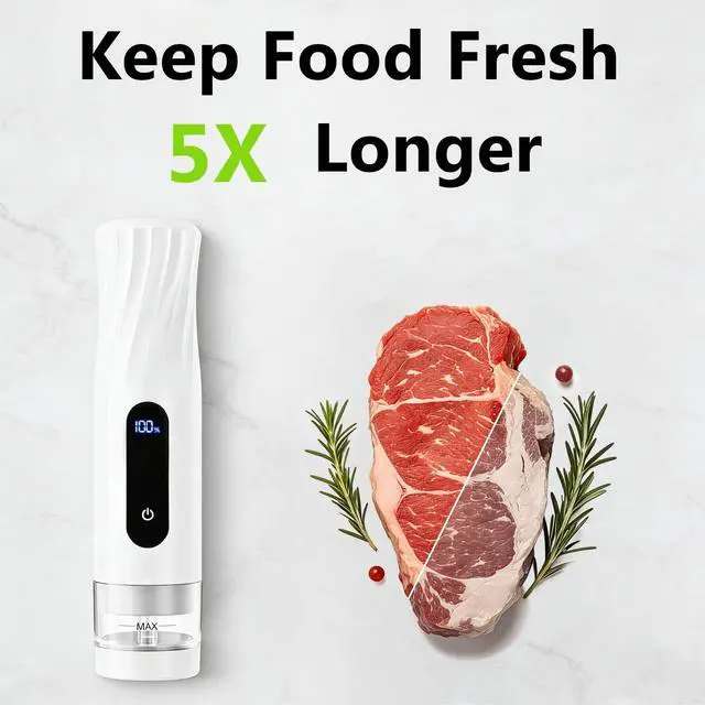 Alt view image 2 of 7 - Compact Vacuum Sealer for Food Storage: Portable Handheld Food Sealer, 80kPa Suction, 1800mAh Battery, 30 Reusable Vacuum Bags, Preserve 5X Freshness with Easy Operation