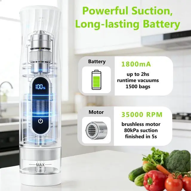 Alt view image 7 of 7 - Compact Vacuum Sealer for Food Storage: Portable Handheld Food Sealer, 80kPa Suction, 1800mAh Battery, 30 Reusable Vacuum Bags, Preserve 5X Freshness with Easy Operation