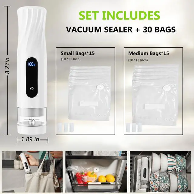 Alt view image 4 of 7 - Compact Vacuum Sealer for Food Storage: Portable Handheld Food Sealer, 80kPa Suction, 1800mAh Battery, 30 Reusable Vacuum Bags, Preserve 5X Freshness with Easy Operation