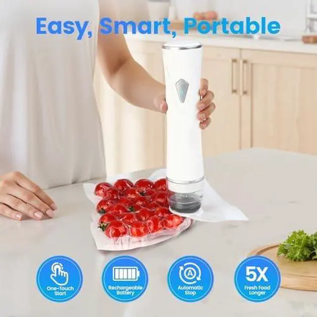 Alt view image 6 of 7 - Preserve Compact Vacuum Sealer for Food (Vacuum Sealer Machine + 30 Reusable Vacuum Bags) Powerful Handheld Vacuum Sealer Machine, Seal Meal Saver, Portable Food Sealer