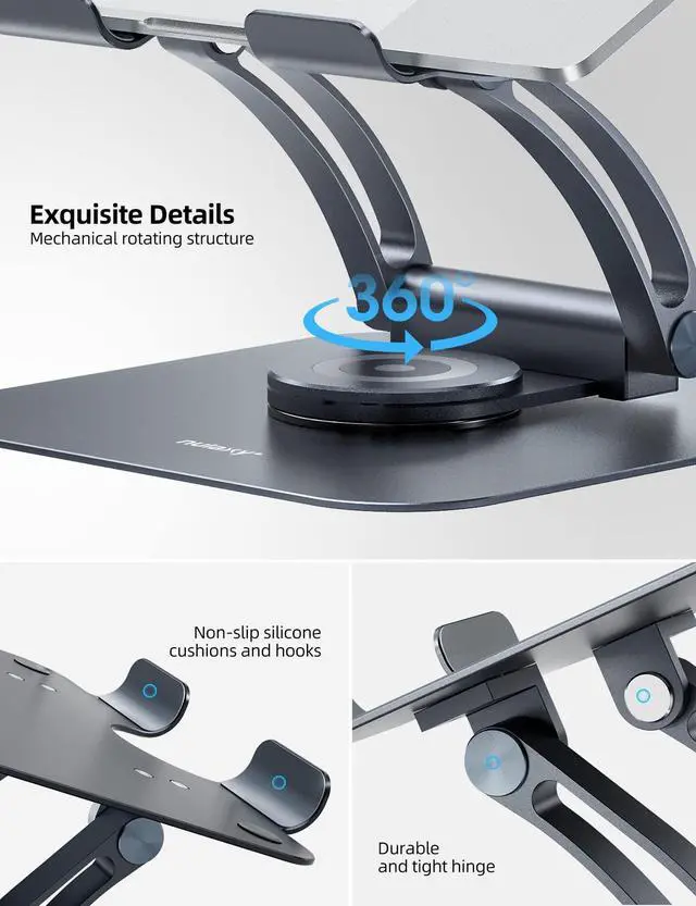 Alt view image 5 of 7 - 360° Rotating Laptop Stand for Desk, Ergonomic Notebook Riser with Adjustable Swivel Base Foldable Computer Holder Portable Office Accessories Compatible with All 10-17" Laptops