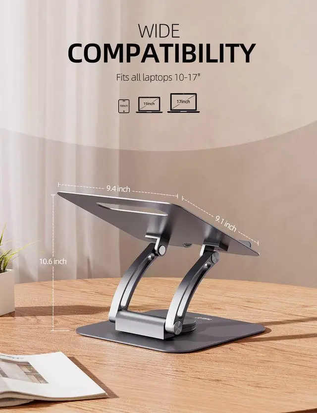 Alt view image 7 of 7 - 360° Rotating Laptop Stand for Desk, Ergonomic Notebook Riser with Adjustable Swivel Base Foldable Computer Holder Portable Office Accessories Compatible with All 10-17" Laptops