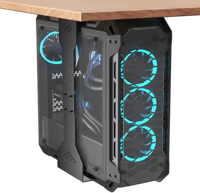 Main image of Under Desk PC Mount, 7.9-13.4 Width Adjustable Computer Tower Stand, up to 77 lbs, with Protective Mats, for Mid/Mini-Tower Case in Office,Gaming, Laboratory and Home, Black