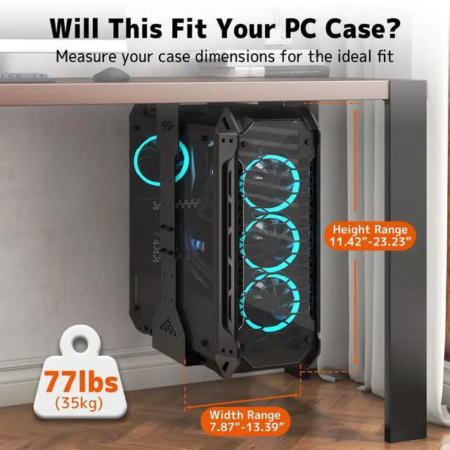 Alt view image 2 of 6 - Under Desk PC Mount, 7.9-13.4 Width Adjustable Computer Tower Stand, up to 77 lbs, with Protective Mats, for Mid/Mini-Tower Case in Office,Gaming, Laboratory and Home, Black