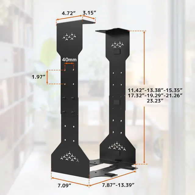 Alt view image 4 of 6 - Under Desk PC Mount, 7.9-13.4 Width Adjustable Computer Tower Stand, up to 77 lbs, with Protective Mats, for Mid/Mini-Tower Case in Office,Gaming, Laboratory and Home, Black