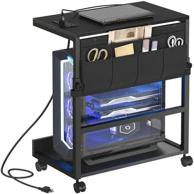 Main image of Computer Tower Stand, PC Stand with Charging Station, PC Tower Stand Height Adjustable Under Desk, Large CPU Holder Cart with Locking Casters & Storage Pockets, for Home Office, Bedroom BB72UCJ01
