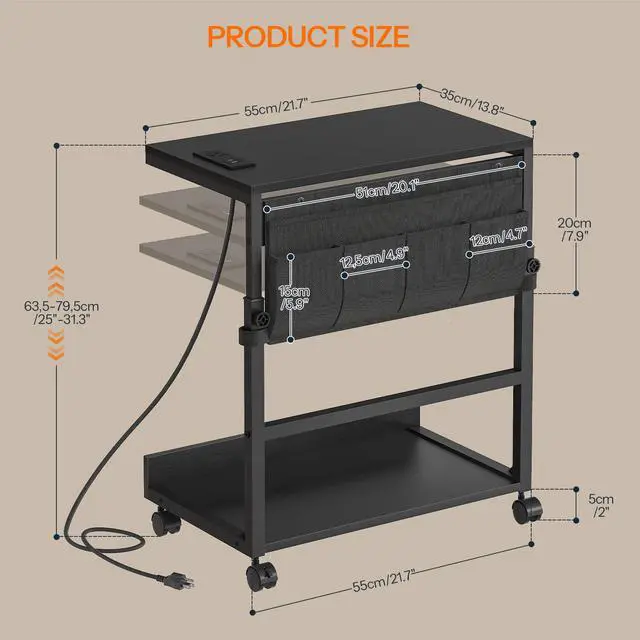 Alt view image 3 of 7 - Computer Tower Stand, PC Stand with Charging Station, PC Tower Stand Height Adjustable Under Desk, Large CPU Holder Cart with Locking Casters & Storage Pockets, for Home Office, Bedroom BB72UCJ01