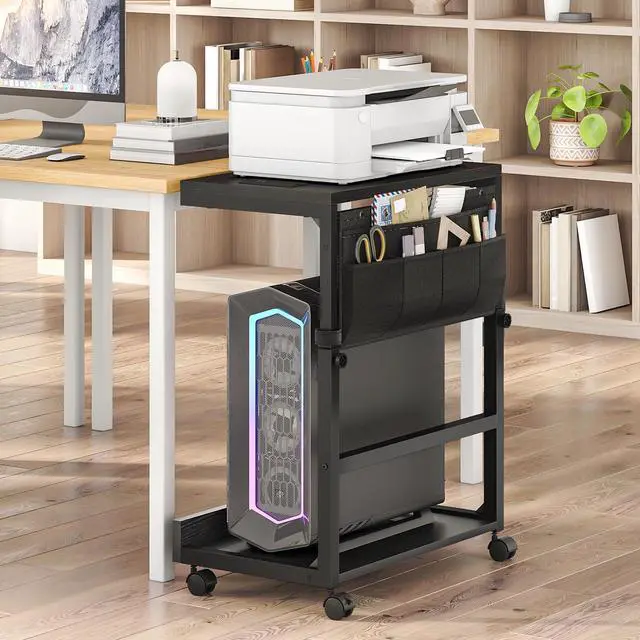 Alt view image 2 of 7 - Computer Tower Stand, PC Stand with Charging Station, PC Tower Stand Height Adjustable Under Desk, Large CPU Holder Cart with Locking Casters & Storage Pockets, for Home Office, Bedroom BB72UCJ01