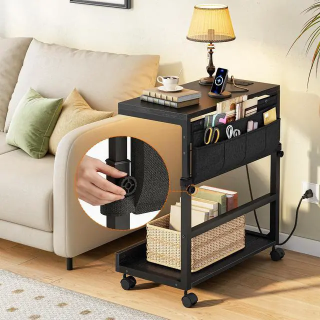 Alt view image 5 of 7 - Computer Tower Stand, PC Stand with Charging Station, PC Tower Stand Height Adjustable Under Desk, Large CPU Holder Cart with Locking Casters & Storage Pockets, for Home Office, Bedroom BB72UCJ01