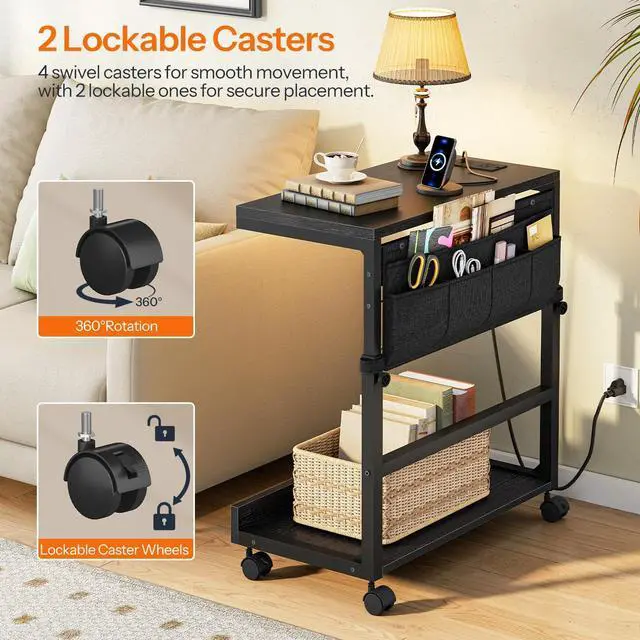 Alt view image 7 of 7 - Computer Tower Stand, PC Stand with Charging Station, PC Tower Stand Height Adjustable Under Desk, Large CPU Holder Cart with Locking Casters & Storage Pockets, for Home Office, Bedroom BB72UCJ01