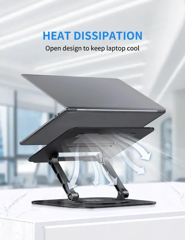 Alt view image 4 of 7 - Adjustable Laptop Stand with 360 Rotating Base, Computer Stand for Laptop Ergonimic Foldable Laptop Riser for Desk Compatible with MacBook Pro/Air Notebook up to 16 Inches, Black