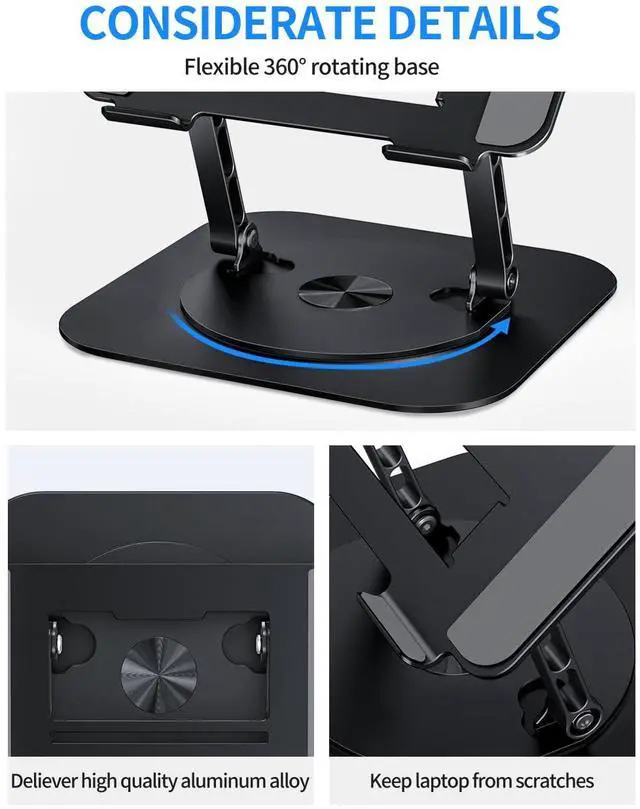 Alt view image 6 of 7 - Adjustable Laptop Stand with 360 Rotating Base, Computer Stand for Laptop Ergonimic Foldable Laptop Riser for Desk Compatible with MacBook Pro/Air Notebook up to 16 Inches, Black