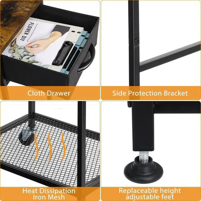 Alt view image 3 of 5 - Computer Tower Stand PC Tower Stand with Storage Drawer Mobile CPU Holder Stand with Caster Wheels 2 Tier Rolling Computer Tower Cart for Home Office Fax, Rustic Brown