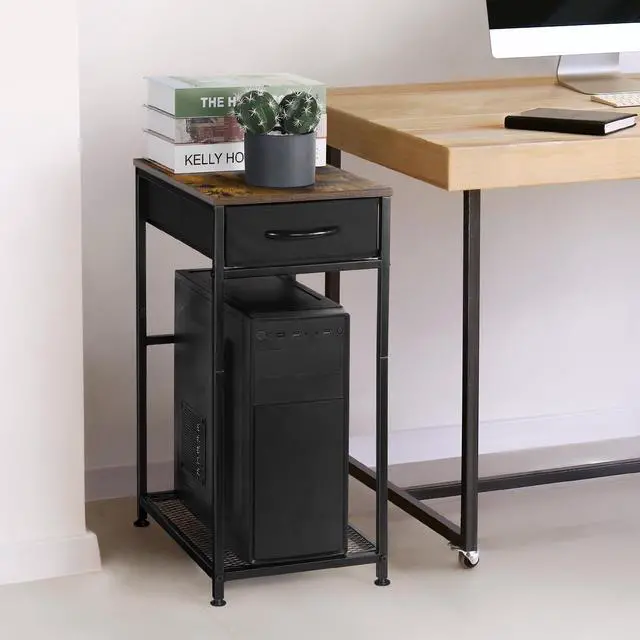 Alt view image 5 of 5 - Computer Tower Stand PC Tower Stand with Storage Drawer Mobile CPU Holder Stand with Caster Wheels 2 Tier Rolling Computer Tower Cart for Home Office Fax, Rustic Brown