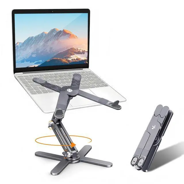 Main image of Laptop Stand with 360 Rotating Base, Computer Notebook Laptop Riser Metal Holder for Desk Collaborative Work, Fully Foldable for Easy Storage, Fits All MacBook, Laptops up to 16 inches, Grey