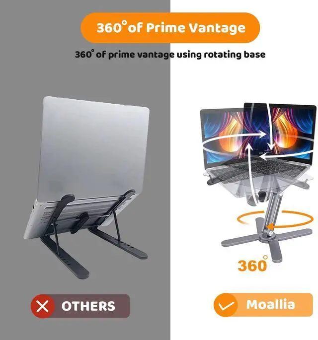 Alt view image 3 of 7 - Laptop Stand with 360 Rotating Base, Computer Notebook Laptop Riser Metal Holder for Desk Collaborative Work, Fully Foldable for Easy Storage, Fits All MacBook, Laptops up to 16 inches, Grey