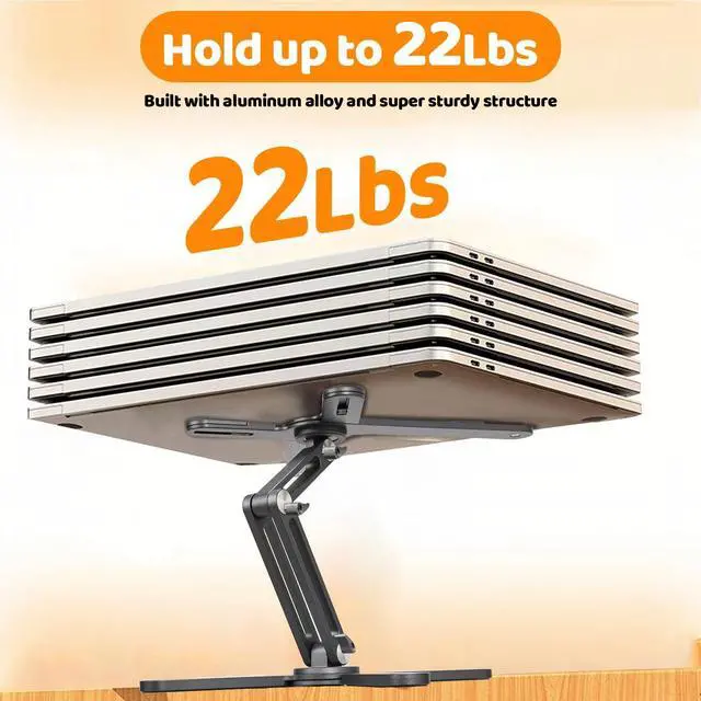Alt view image 7 of 7 - Laptop Stand with 360 Rotating Base, Computer Notebook Laptop Riser Metal Holder for Desk Collaborative Work, Fully Foldable for Easy Storage, Fits All MacBook, Laptops up to 16 inches, Grey