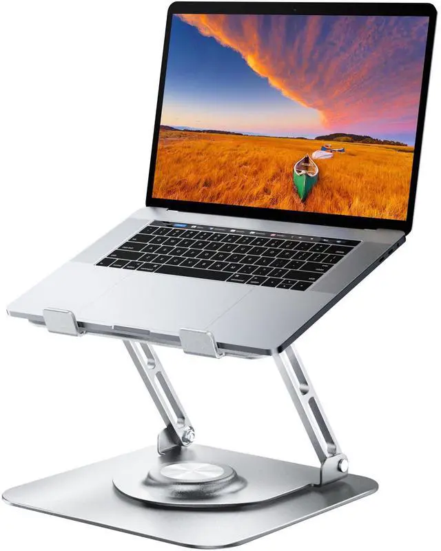 Main image of Laptop Stand for Desk, Adjustable Computer Stand with 360° Rotating Base, Ergonomic Laptop Riser for Collaborative Work, Foldable & Portable Laptop Stand, fits for All 10-16" Laptops (Sliver)