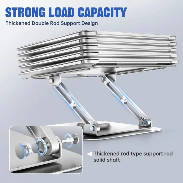 Alt view image 3 of 6 - Laptop Stand for Desk, Adjustable Computer Stand with 360° Rotating Base, Ergonomic Laptop Riser for Collaborative Work, Foldable & Portable Laptop Stand, fits for All 10-16" Laptops (Sliver)