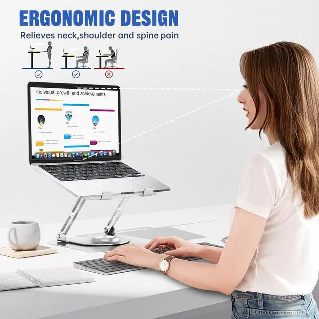 Alt view image 5 of 6 - Laptop Stand for Desk, Adjustable Computer Stand with 360° Rotating Base, Ergonomic Laptop Riser for Collaborative Work, Foldable & Portable Laptop Stand, fits for All 10-16" Laptops (Sliver)