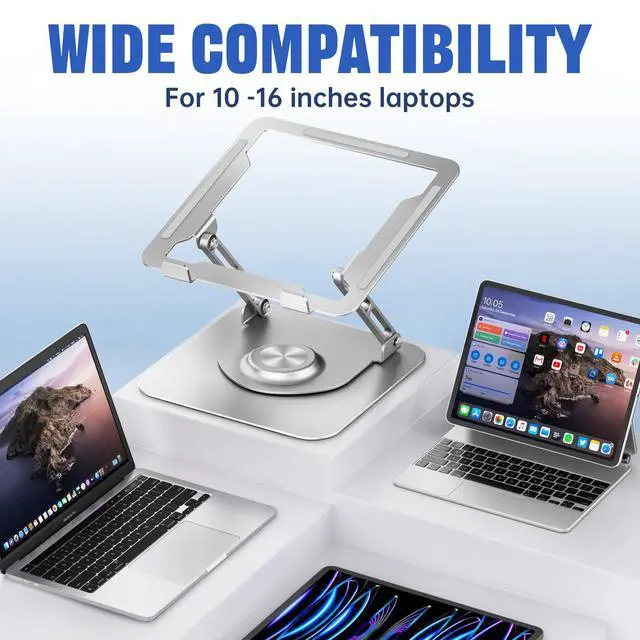 Alt view image 6 of 6 - Laptop Stand for Desk, Adjustable Computer Stand with 360° Rotating Base, Ergonomic Laptop Riser for Collaborative Work, Foldable & Portable Laptop Stand, fits for All 10-16" Laptops (Sliver)