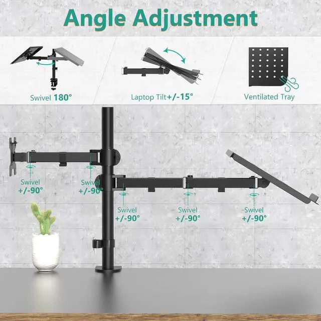 Alt view image 4 of 7 - Dual Arm Laptop and Monitor Desk Mount for 17" Notebook and Up to 27" Screen, Fully Adjustable Monitor Arm with Laptop Tray, VESA 75x75 100x100, Holds up to 22 lbs, Black (M001LP)