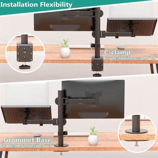 Alt view image 6 of 7 - Dual Arm Laptop and Monitor Desk Mount for 17" Notebook and Up to 27" Screen, Fully Adjustable Monitor Arm with Laptop Tray, VESA 75x75 100x100, Holds up to 22 lbs, Black (M001LP)