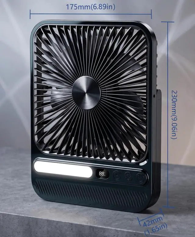 Alt view image 2 of 7 - 7-Inch Portable Travel Fan, Cruise Ship Approved, 28H 8000mAh Ultra-Thin Quiet Rechargeable Battery Operated Desk Fan with Timer & LED Display for Bedroom, Office, Camping