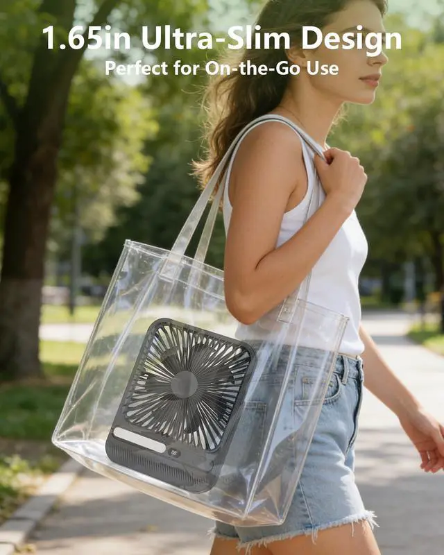 Alt view image 6 of 7 - 7-Inch Portable Travel Fan, Cruise Ship Approved, 28H 8000mAh Ultra-Thin Quiet Rechargeable Battery Operated Desk Fan with Timer & LED Display for Bedroom, Office, Camping